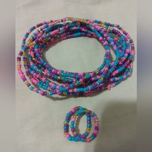 London Beaded Wrap Bracelet on Stretch Cord with 2 beaded stretch Pinky rings